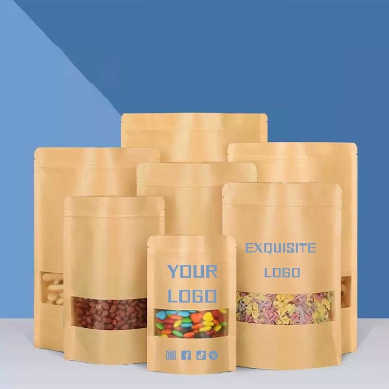 Logo Food Snack - 50 kraft paper bags,windowed self-sealing bags,coffee