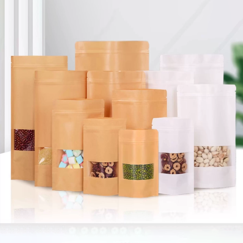 50 kraft paper bags,windowed s - огляд і ціна Logo Food Snack